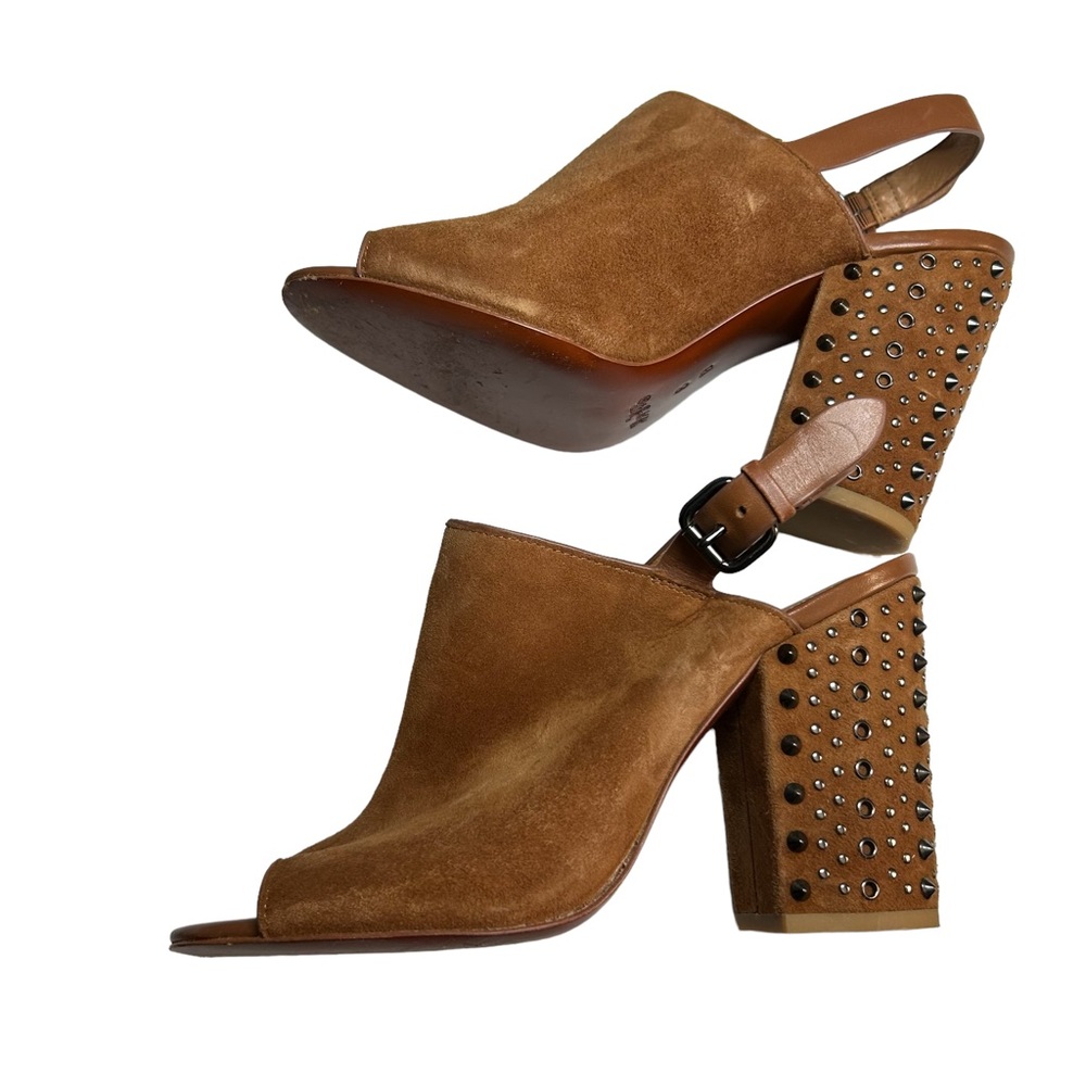 Coach Brown Suede Studded Block Heel Sandal - Picture 7 of 14